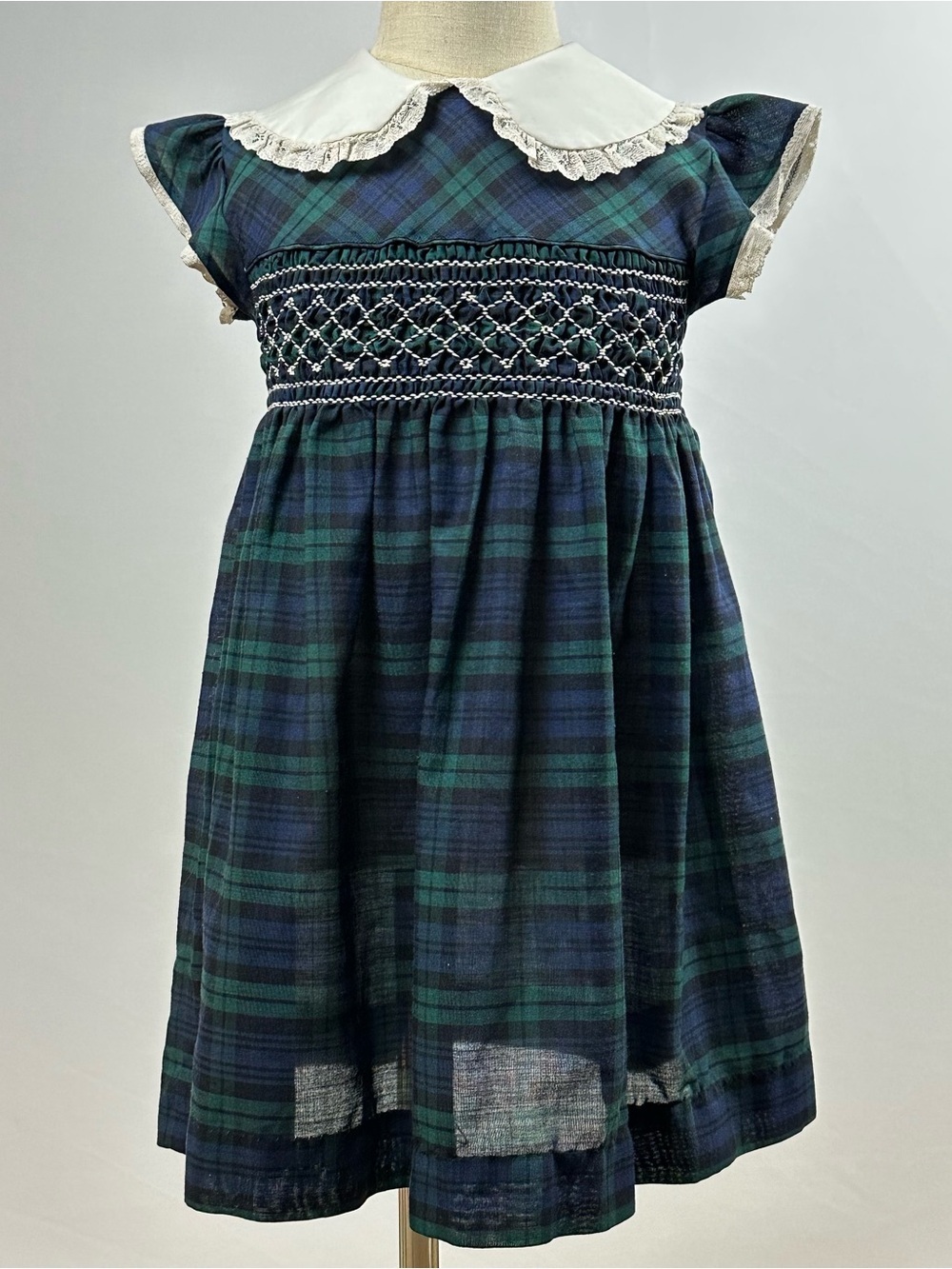 POLLY FLINDERS vintage smocked green plaid dress - size 6